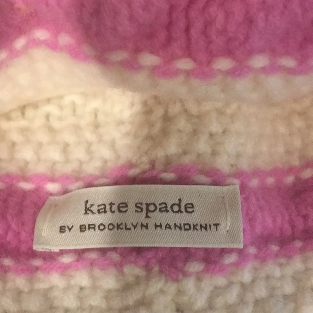 Kate Spade Hand knit beanie cream and white with pom-pom on top
